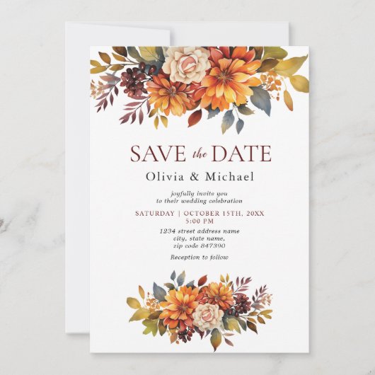 Invitation Boho Fall Floral Rustic Flowers Mariage (Devant)
