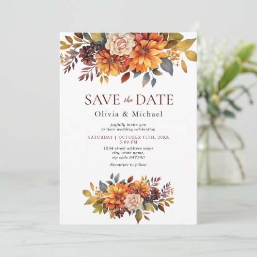Invitation Boho Fall Floral Rustic Flowers Mariage (Debout devant)