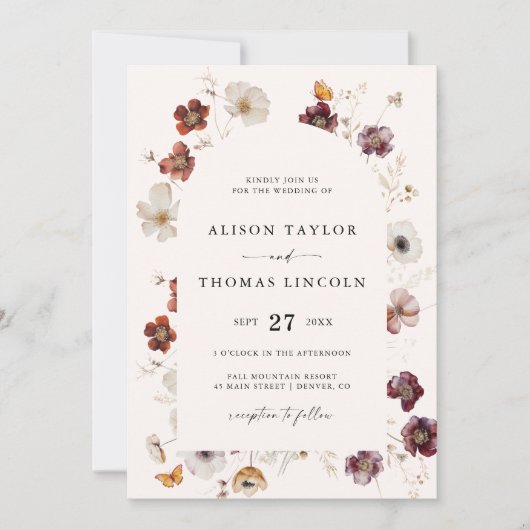 Invitation Boho Fall Florals Mariage Arch Photo (Devant)