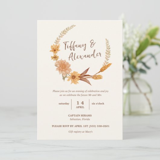 Invitation Boho Fall Flowers (Debout devant)