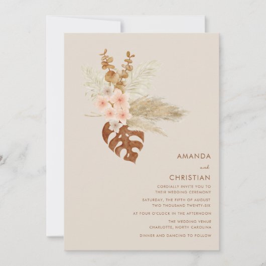 Invitation Boho Fall Flowers Rustique Mariage extérieur (Devant)