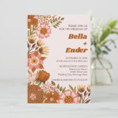 Invitation Boho Fall Flowers Terracotta Mariage (Debout devant)