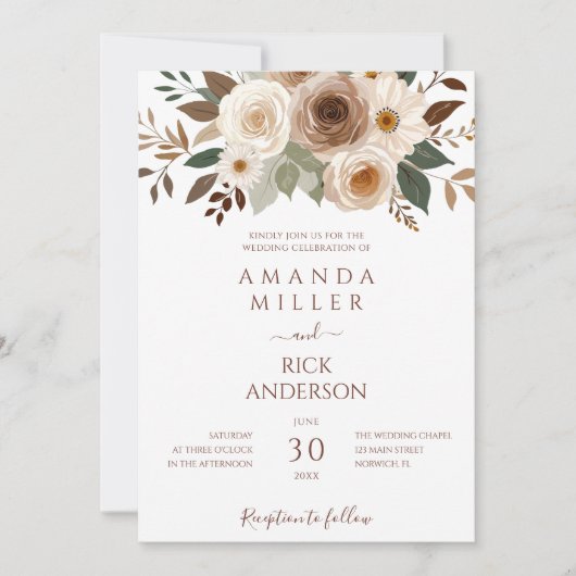 Invitation Boho Fall Flowers Terrain Terracotta Rust Mariage (Devant)