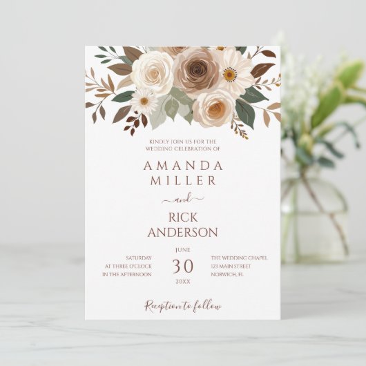 Invitation Boho Fall Flowers Terrain Terracotta Rust Mariage (Debout devant)