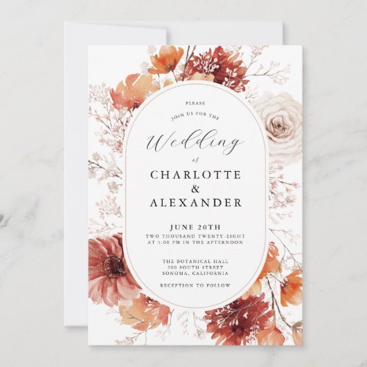 Invitation Boho Fall Foliage Mariage Terracotta Rust Flowers (Devant)