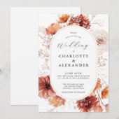 Invitation Boho Fall Foliage Mariage Terracotta Rust Flowers (Devant / Derrière)