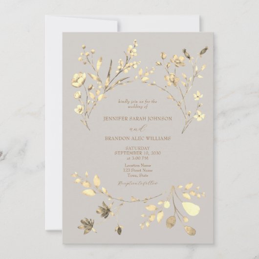 Invitation Boho Fall Gold Fleur sauvage Wedding (Devant)