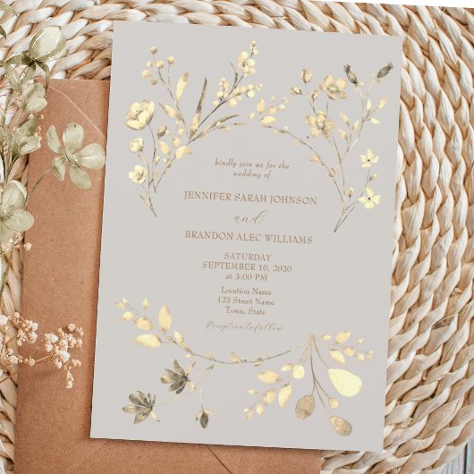 Invitation Boho Fall Gold Fleur sauvage Wedding