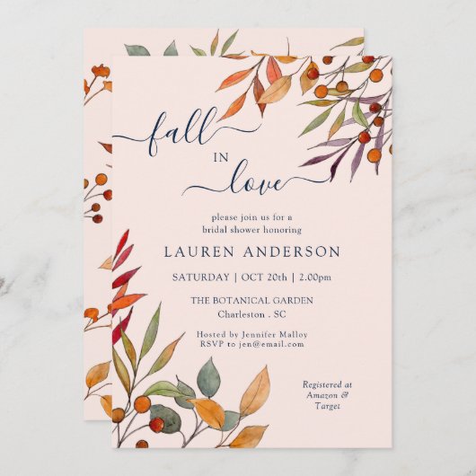 Invitation Boho 'Fall in Love' Blush Brive (Devant / Derrière)