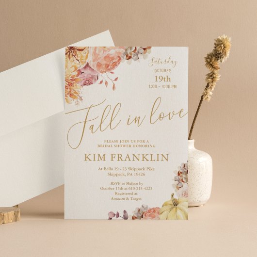 Invitation Boho Fall in Love Floral and Gold Fête des mariées