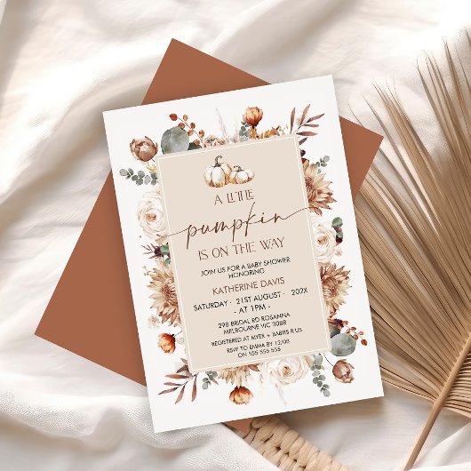 Invitation Boho Fall Little Baby shower Citrouille