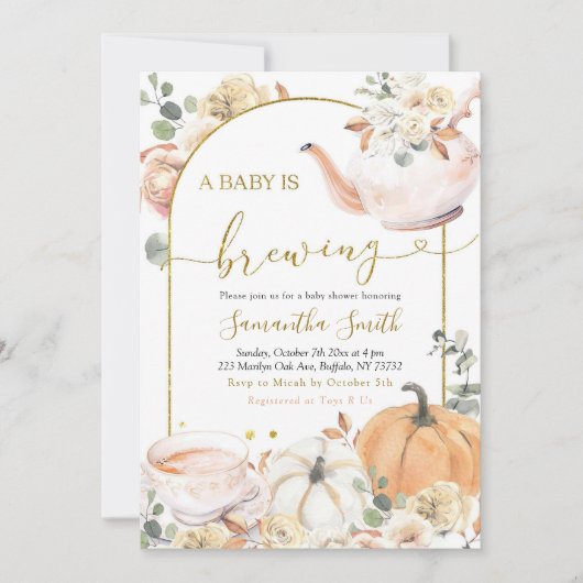 Invitation Boho Fall Orange White Citrouille Un bébé est en t (Devant)