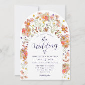 Invitation Boho Fall Rustic Floral Arch Mariage bleu marine (Devant)