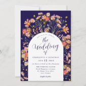 Invitation Boho Fall Rustic Floral Arch Mariage bleu marine (Devant)