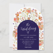 Invitation Boho Fall Rustic Floral Arch Mariage bleu marine (Devant)