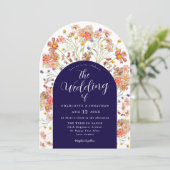 Invitation Boho Fall Rustic Floral Arch Mariage bleu marine (Debout devant)