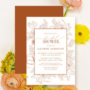 Invitation Boho Fall Terracotta Floral Line Art Fête des mari