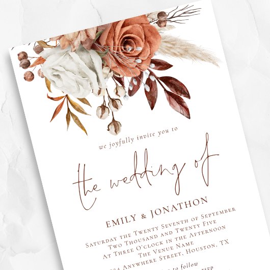 Invitation Boho Fall Terracotta Florals QR Code Mariage
