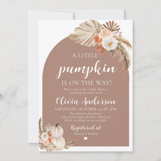Invitation Boho Fall Un Petit Baby shower Citrouille Invitati (Devant)