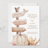 Invitation Boho Fall White Citrouille Girls First Birthday (Devant)