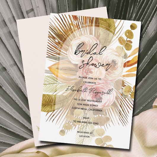 Invitation Boho Fan Palms Fête des mariées Rose