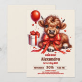 Invitation Boho Farm Holy Cow Highland 1er anniversaire (Devant / Derrière)