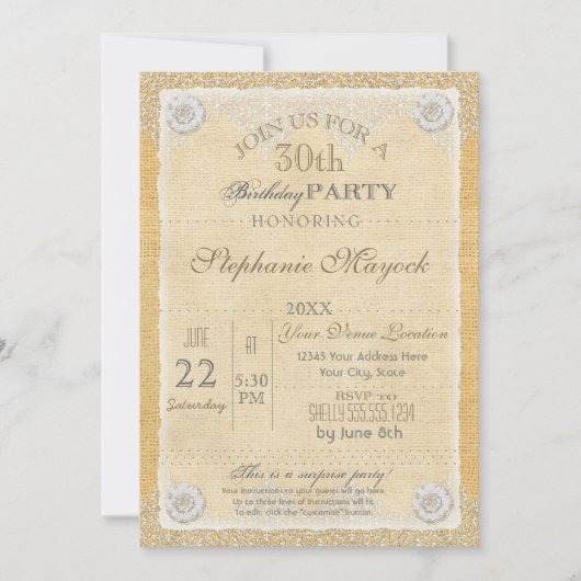 Invitation BOHO Faux Burlap n dentelle gitane moderne style m (Devant)