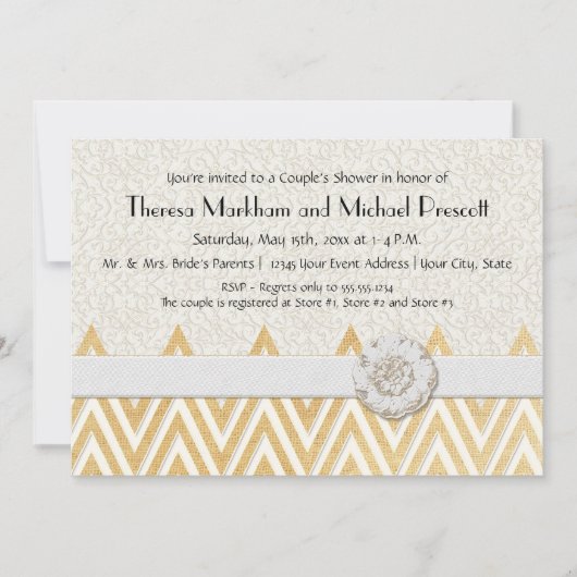 Invitation BOHO Faux Burlap n Lace cHEVRON style moderne mod (Devant)