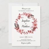 Invitation Boho Feather Bourgogne Rose Mariage de couronne (Devant)