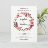 Invitation Boho Feather Bourgogne Rose Mariage de couronne (Debout devant)