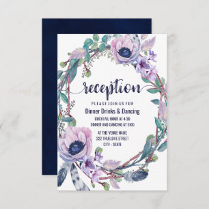 Invitation Boho Feather & Floral Wreath Réception de mariage