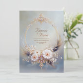 Invitation Boho Feather Gold Oval Frame Purple Jewel Wedding (Debout devant)