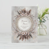 Invitation Boho Feather Wreath Pink Floral Wedding (Debout devant)
