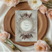 Invitation Boho Feather Wreath Pink Floral Wedding