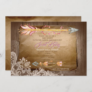 Invitation BOHO Feathers and Lace C'est un Baby shower de fil