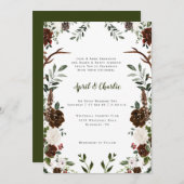 Invitation Boho Feathers Antlers Fleurs Botaniques Cadre (Devant / Derrière)