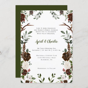 Invitation Boho Feathers Antlers Fleurs Botaniques Cadre