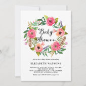 Invitation Boho Feathers Baby shower rose Floral Wreath (Devant)