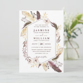 Invitation Boho Feathers Elagant Modern Chic QR Code Wedding (Debout devant)