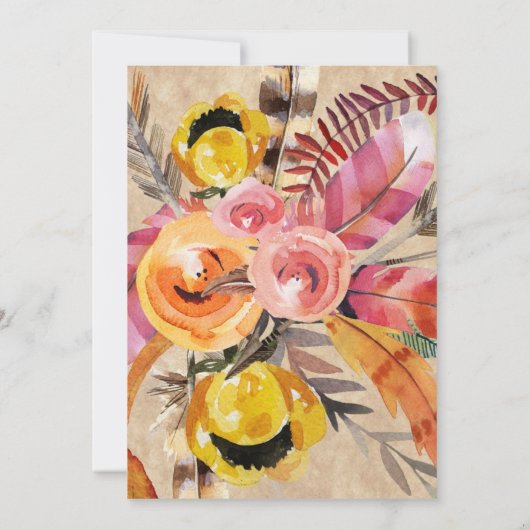 Invitation Boho Feathers Flèches Fleurs Mariage rustique (Dos)