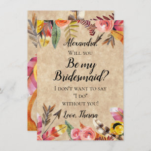 Invitation Boho Feathers Flèches Fleurs Mariage rustique
