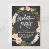 Invitation Boho Feathers Floral Wreath Chalkboard Graduation (Devant)