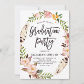 Invitation Boho Feathers & Floral Wreath Graduation Party (Devant)