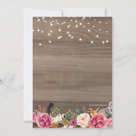 Invitation Boho Feathers & Lace Rustic Bridal ou Baby shower (Dos)