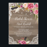 Invitation Boho Feathers & Lace Rustic Bridal ou Baby shower<br><div class="desc">Cette belle invitation présente un arrière - plan en bois rustique foncé et de magnifiques fleurs d'aquarelle avec dentelle et lampes à cordes. Parfait pour une faire-part de mariage,  une douche nuptiale,  un baby shower,  une fête d'anniversaire ou un barbecue.</div>