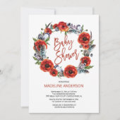 Invitation Boho Feathers Poppy Floral Fall Baby shower (Devant)
