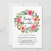 Invitation Boho Feathers rose Floral Wreath Baby Sprinkle (Devant)