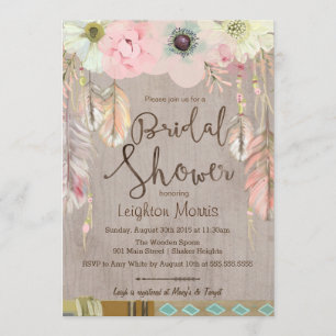 Invitation Boho Fête de l'mariée Invitation, Tribal Feather R
