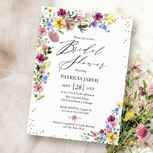 Invitation Boho Fête de Mariée aux Fleurs Sauvages