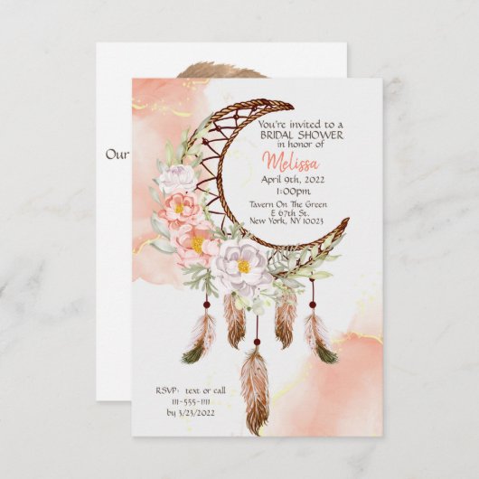 Invitation Boho Fête des mariées avec attrape de r (Devant / Derrière)